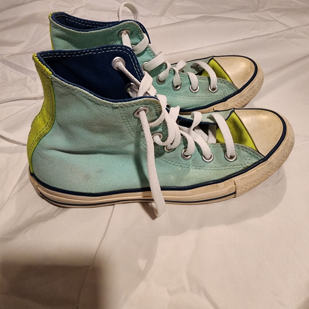 Teal and Lime green Converse trainers. Womens 6.5 Mens 4.5